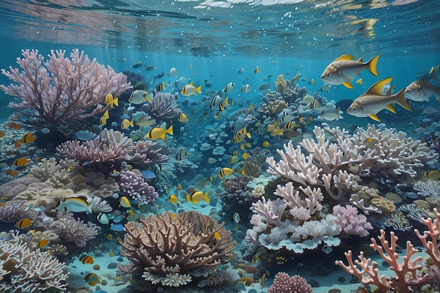 Fish swimming in a coral reef