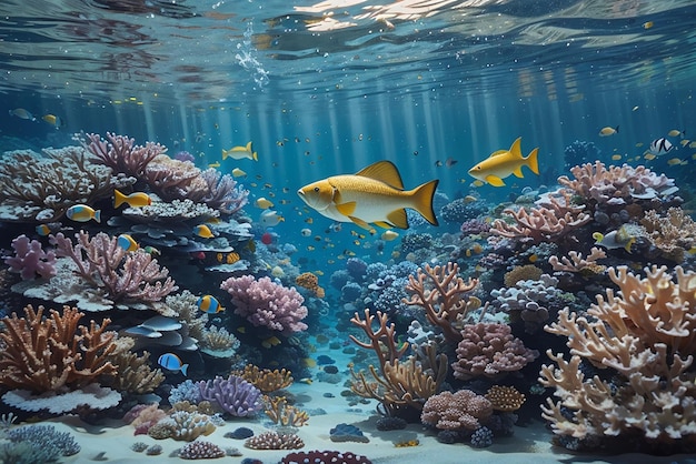 Fish swimming in a coral reef