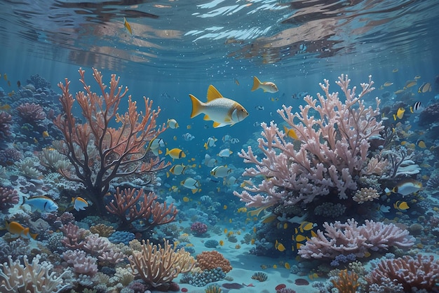 Fish swimming in a coral reef