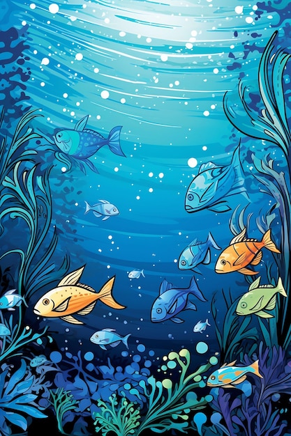 Fish swimming in the ocean illustration