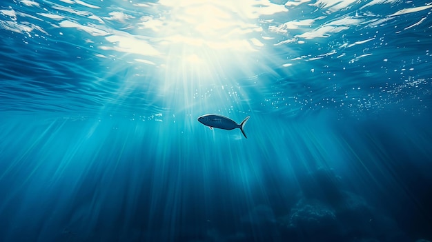 Fish swimming in ocean with sunlight filtering through