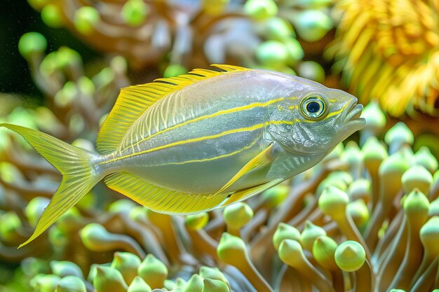 Photo fish swimming through sea anemones