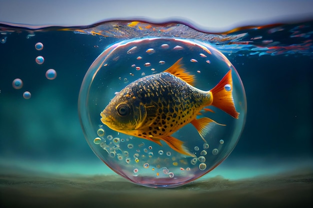 Fish swimming under the water in a water bubblegenerative ai