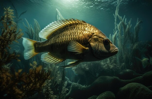 Fish swimming in water with an aquatic view