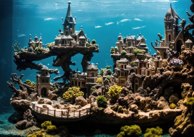 Foto un acquario con sopra un castello