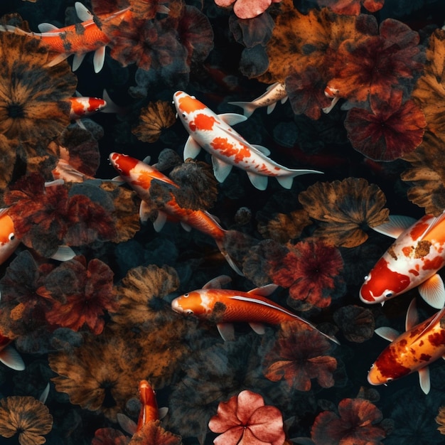 A fish tank with a koi fish swimming in the water.