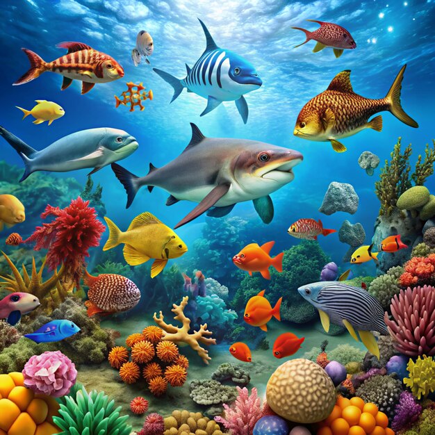 Photo a fish tank with many different types of coral and corals