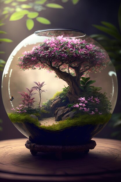 Photo a fish tank with a tree in it and a tree in it