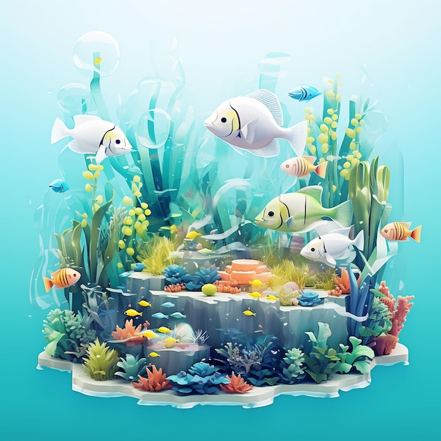 аквариум с надписью " рыба " и рыба под ним.