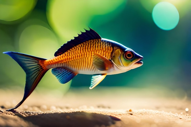 a fish that is on the ground with the sun shining on it