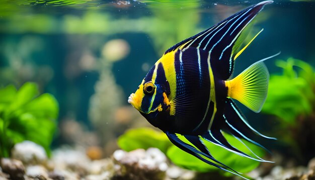 Photo a fish that is in a tank with a blue stripe