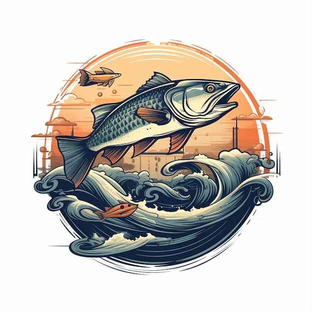Художественное произведение дизайна футболки с изображением рыбы