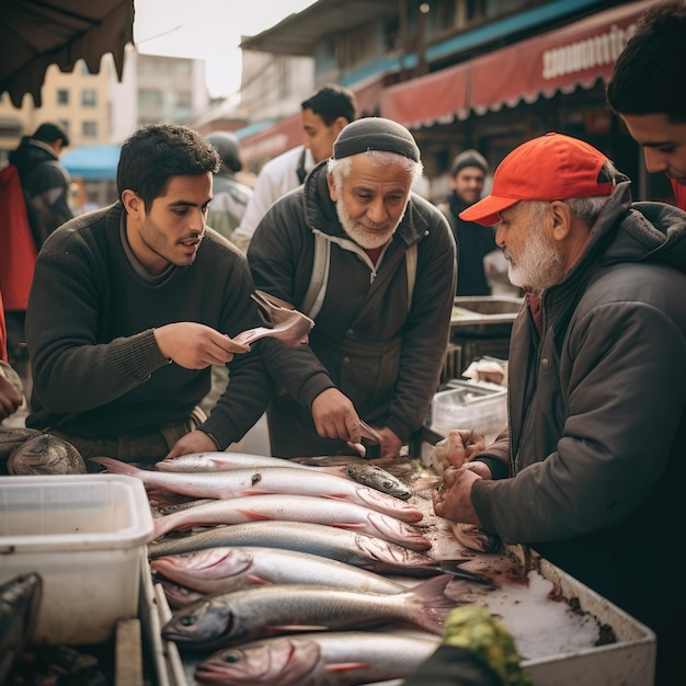 Photo a fish vendor in the supermarket