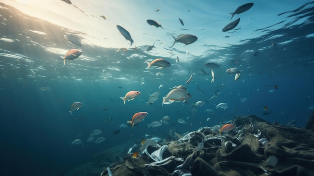 Photo fish and waste in the ocean