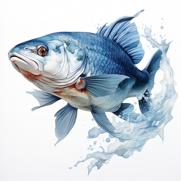 Fish In Water Realistic Solid White Background