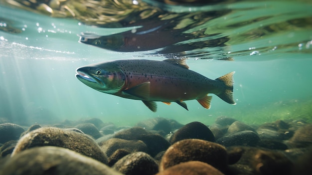 A fish in the water with a fish in the background