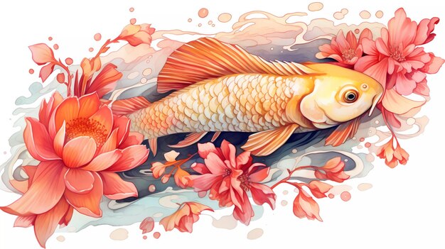 A fish in water with a flower pattern