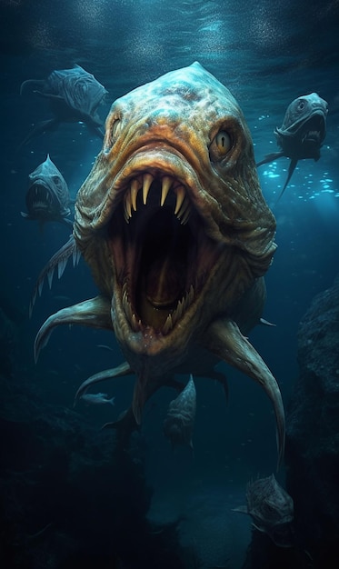 Photo a fish with a big mouth and a big mouth with a large toothy grin on its face.