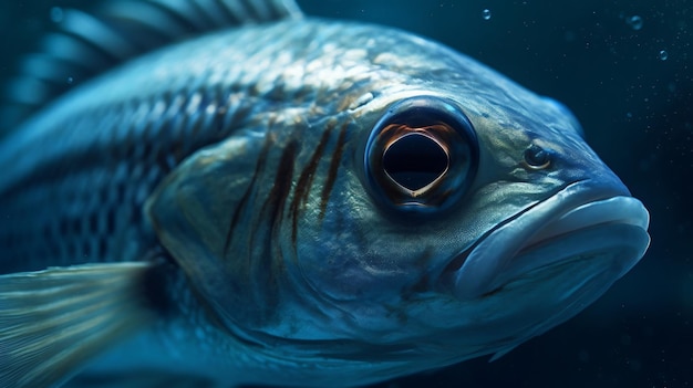 A fish with a black eye is swimming in the water.