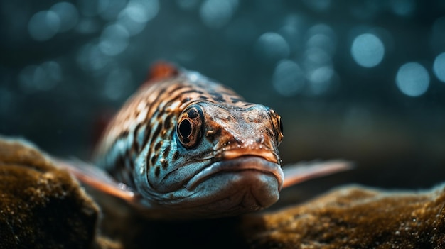 A fish with a black and white pattern on its face