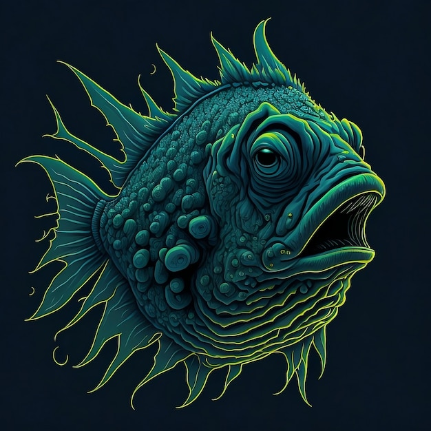 Рыба с синим фоном и зеленым фоном.