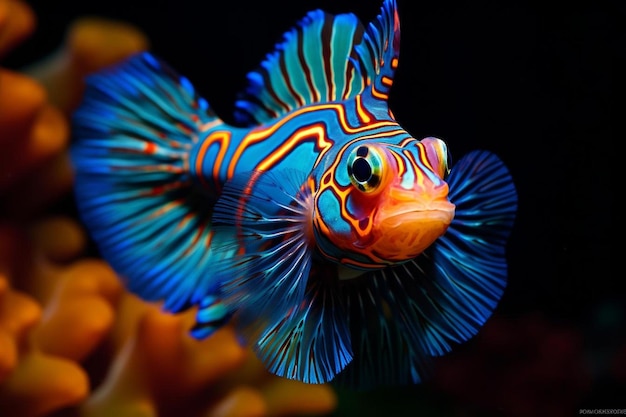 Photo a fish with a blue and orange body and the bottom half of it