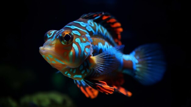 A fish with blue and orange markings and blue and green markings