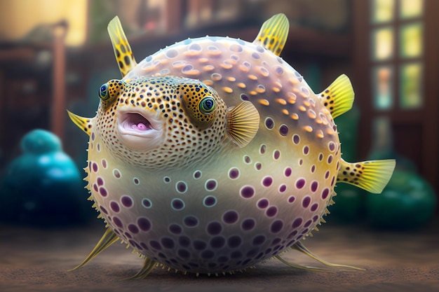 A fish with a blue puffer fish on its head