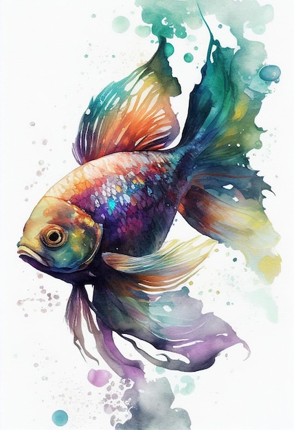 A fish with a blue tail and a goldfish in the water.