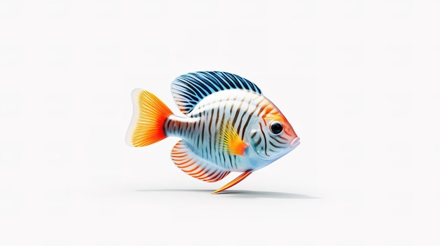 A fish with a blue tail and orange stripes.