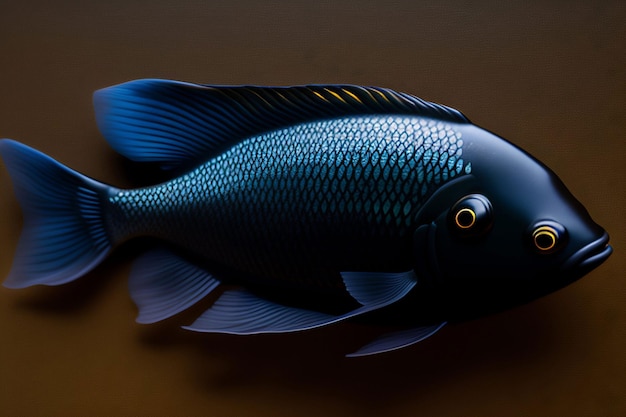 A fish with blue and yellow fins