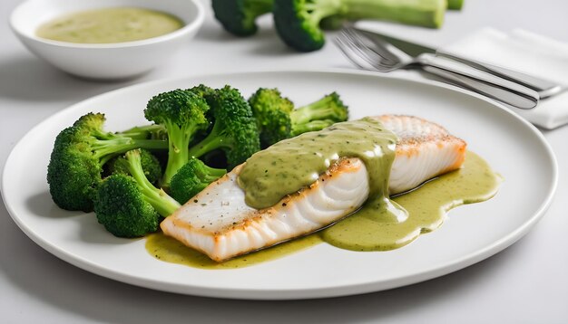 fish with broccoli and sauce