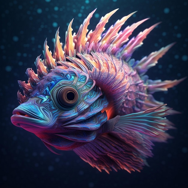 a fish with a colorful face and eyes is shown in this image.