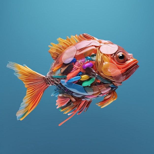 a fish with a colorful shell and a piece of glass in the bottom.