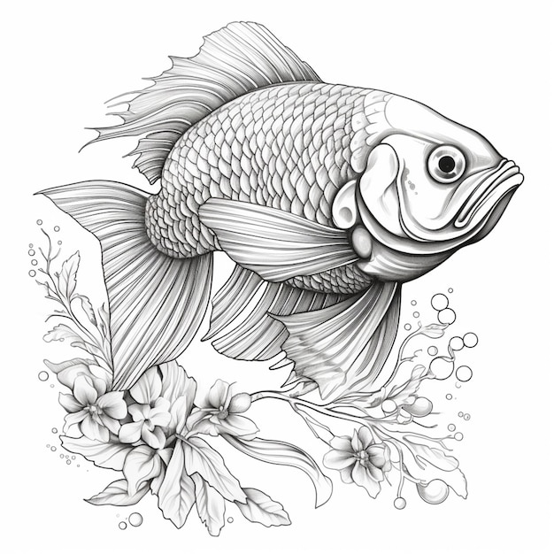 a fish with a flower and leaves on its back generative ai