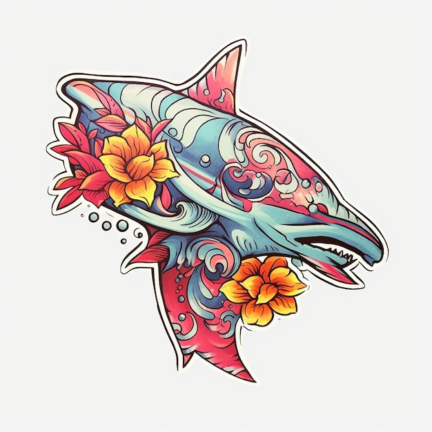 a fish with flowers and a fish on it