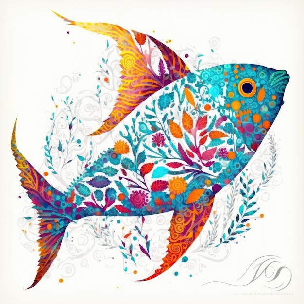 Рыба с цветами и листьями на ней
