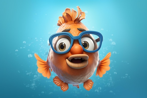 A fish with glasses and a blue glasses