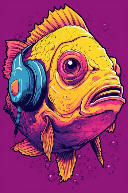 A fish with headphones on it