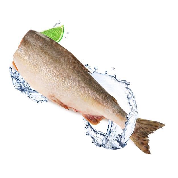 A fish with a lime wedge in its mouth