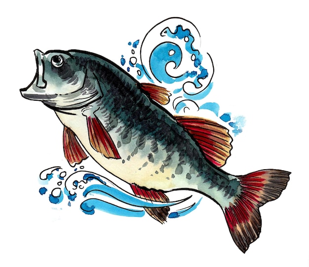 a fish with a mouth open and a tail that says'fish'on it