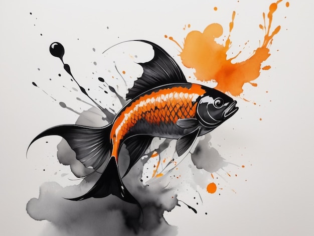 a fish with orange and black markings is shown in a drawing