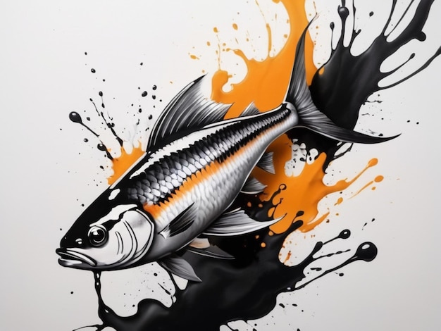 a fish with orange and yellow on it is in a drawing