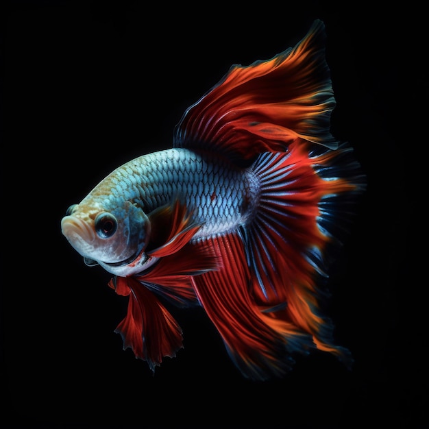 Рыба с красно-синим хвостом и синим хвостом