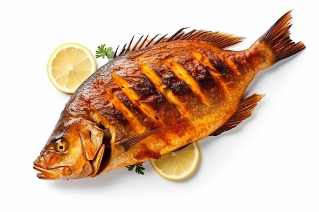 a fish with a slice of lemon and parsley