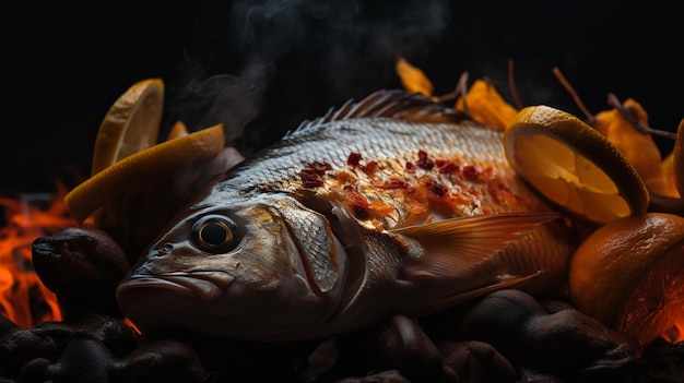 A fish with a smokey background