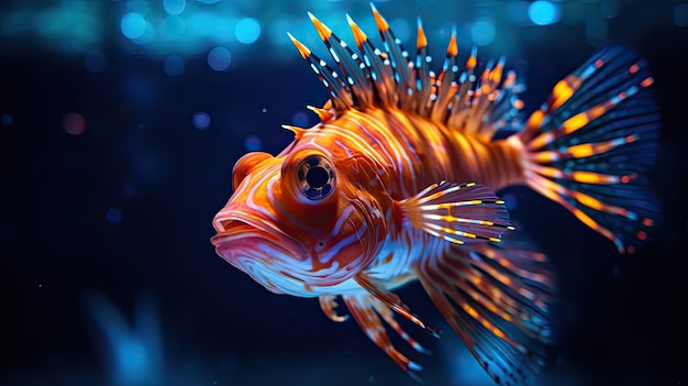 A fish with a spikey tail and a blue background