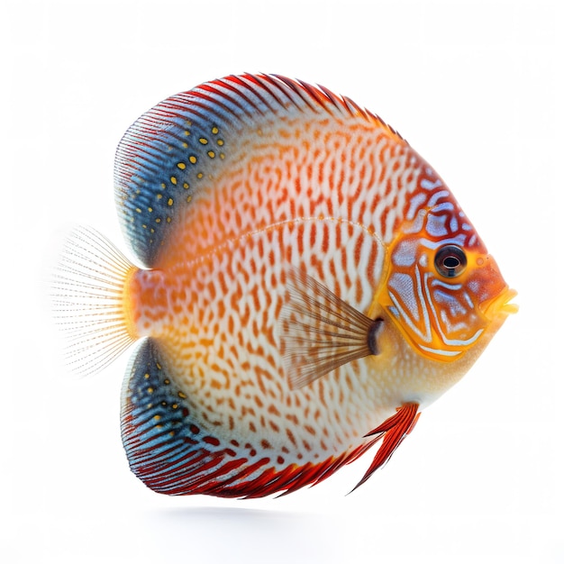 Photo a fish with a white background and blue and orange markings.