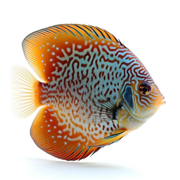 A fish with a white background and a blue and white pattern on its body