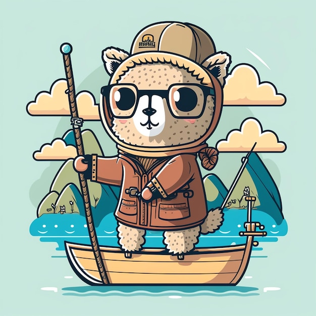 Fisherman Llama Vector Illustration